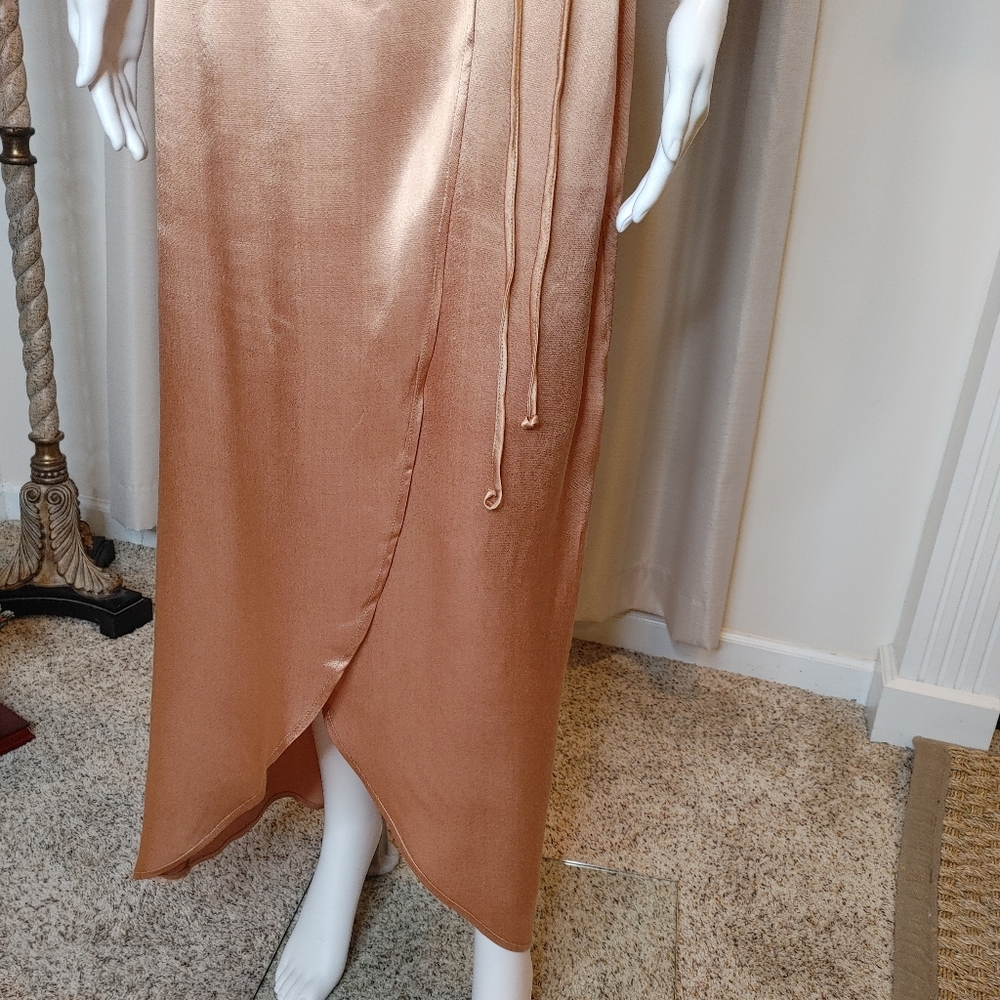 Wayf Teagan Satin Maxi Rose Gold Wrap Dress, Rose Gold L - Picture 3 of 14